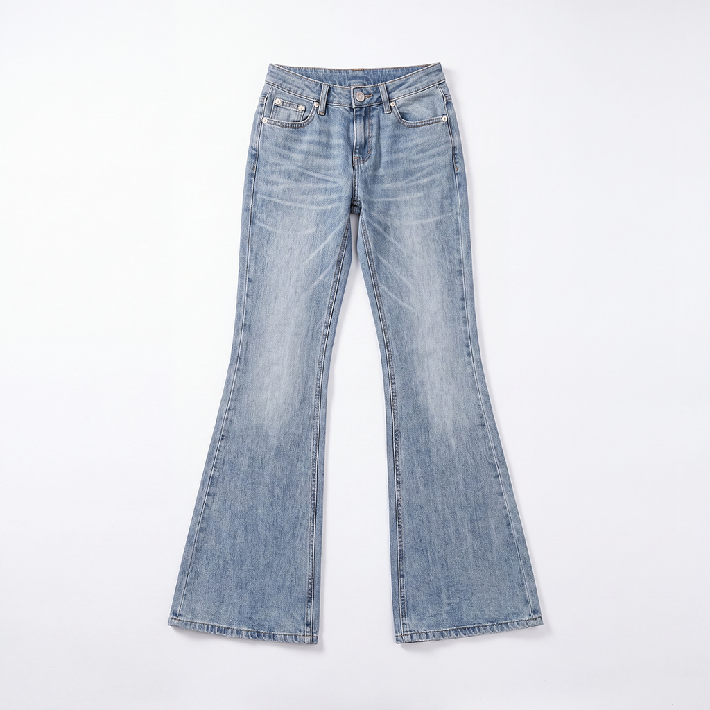 Low-Rise Washed Flare Jeans