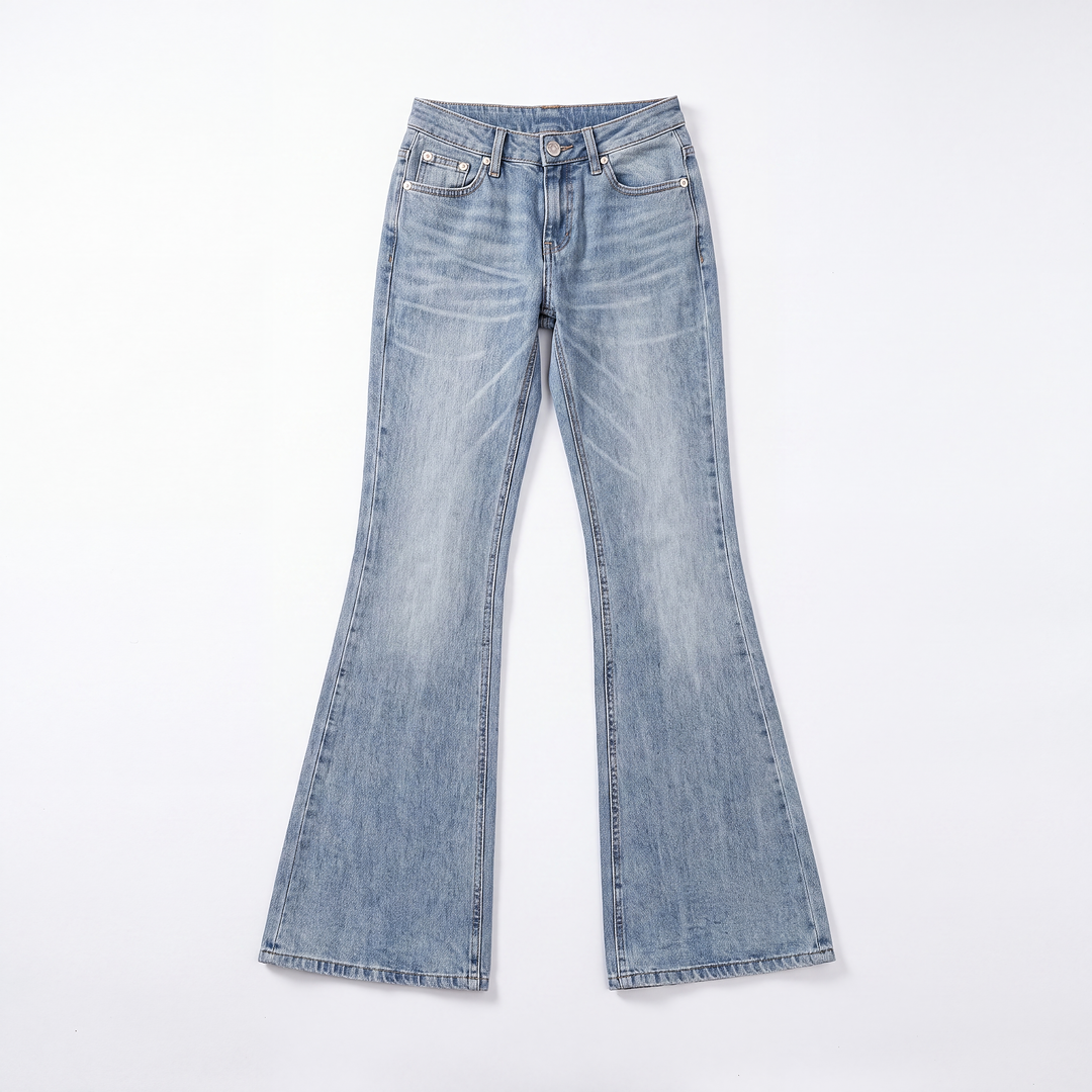 Low-Rise Washed Flare Jeans