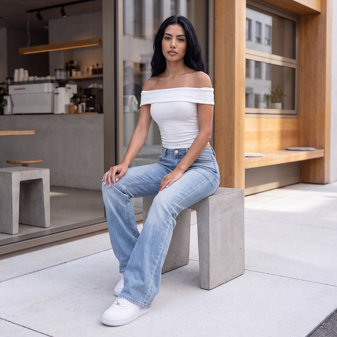 Low-Rise Washed Flare Jeans