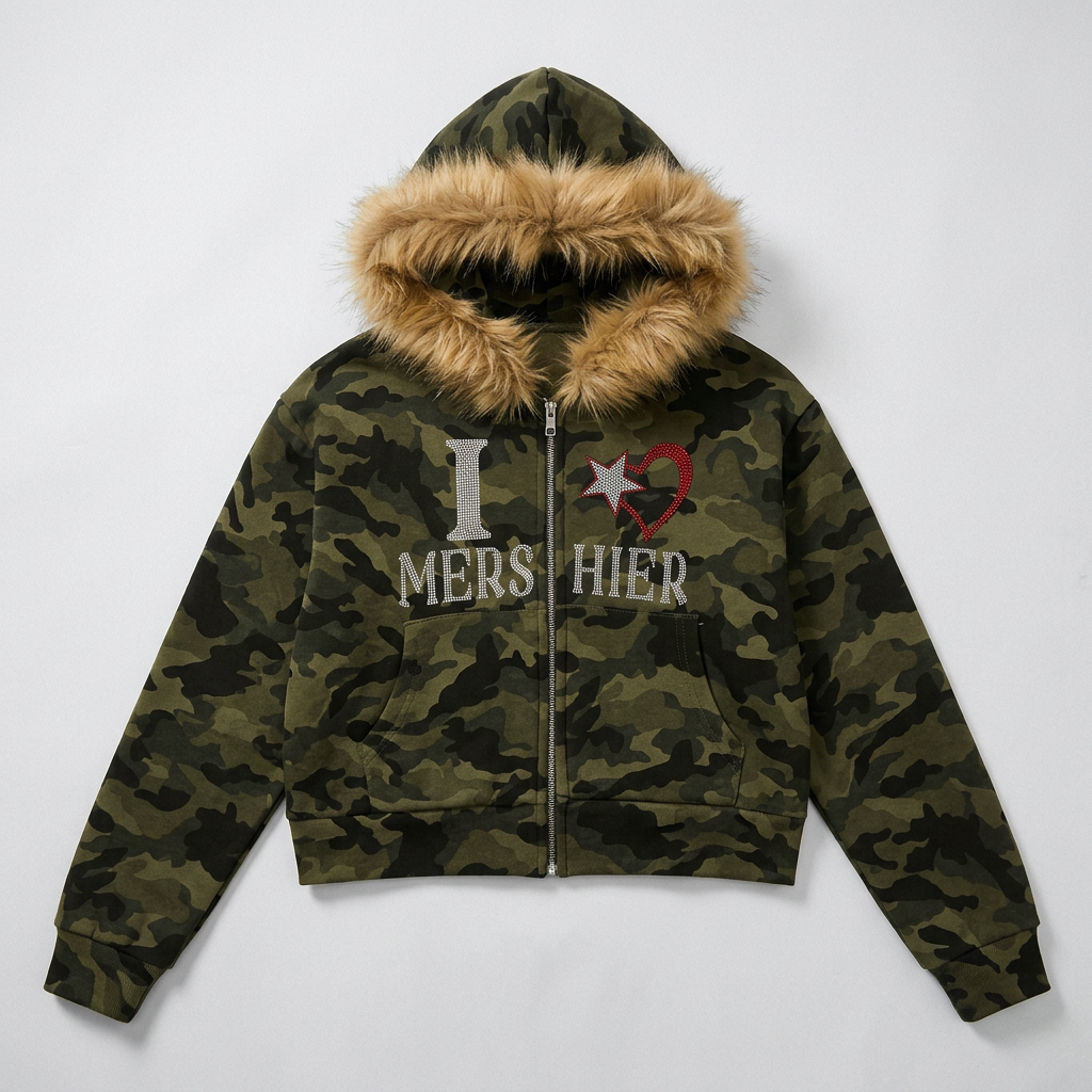 Camo Star Fur-Trim Zip Hoodie – BrisCollection