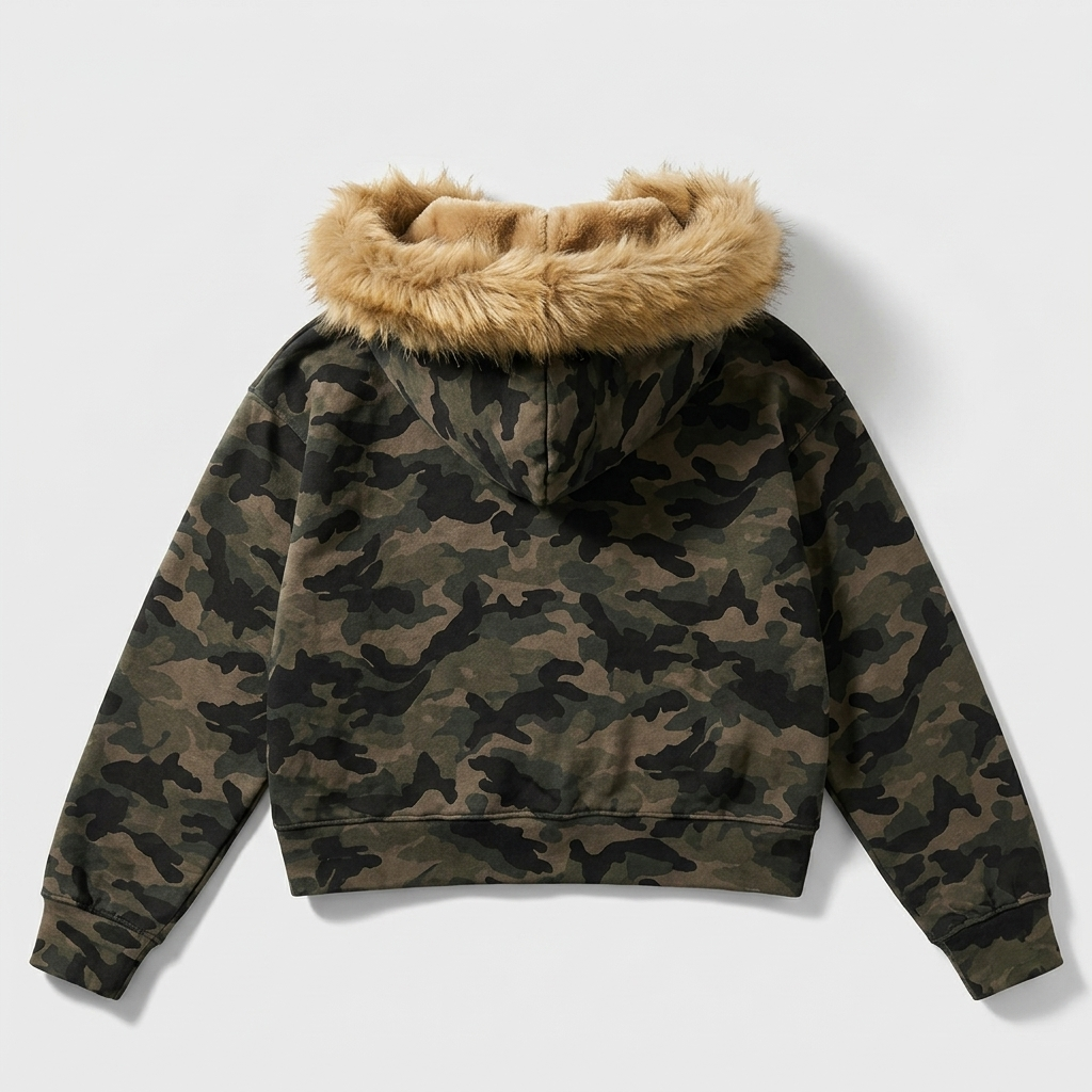 Camo Star Fur-Trim Zip Hoodie