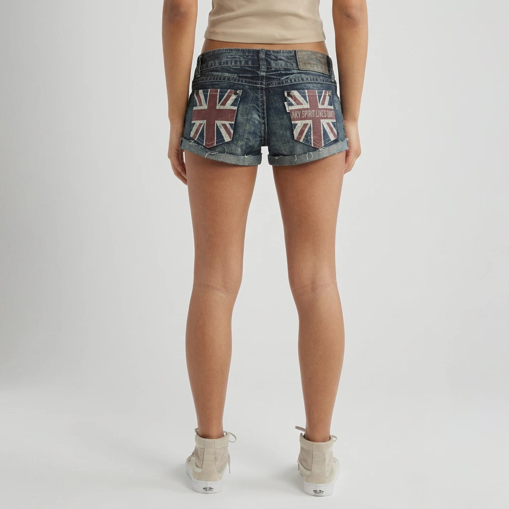 Low-Rise Distressed Mini Denim Shorts