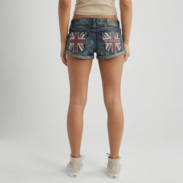 Low-Rise Distressed Mini Denim Shorts