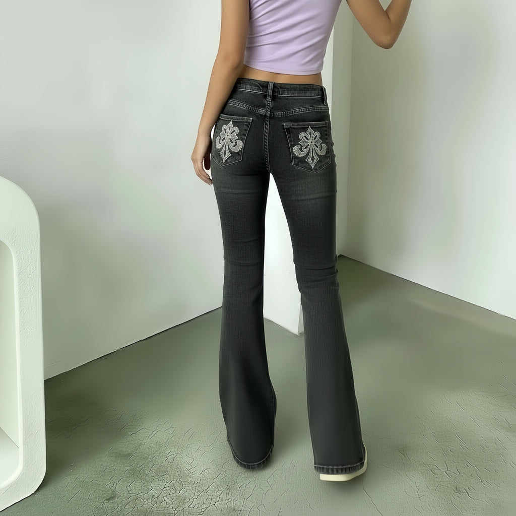 Floral Embroidery Flare Jeans